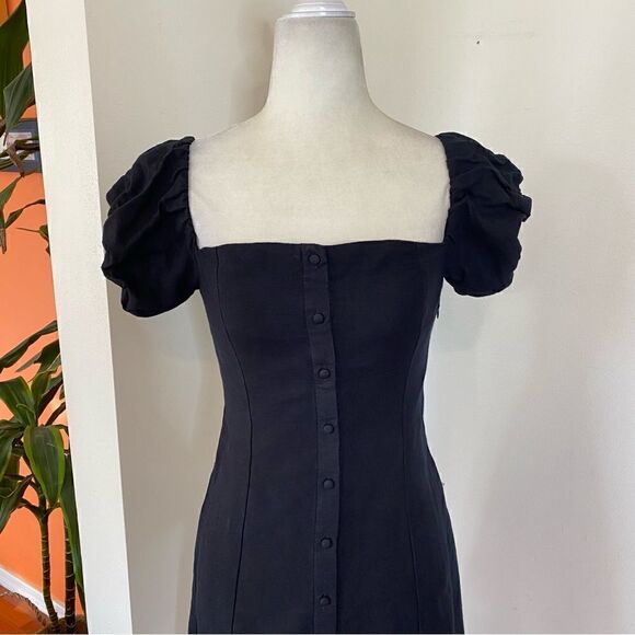 Zara Black Puff Sleeve Linen Blend Mini Dress Size XS - Picture 5 of 14